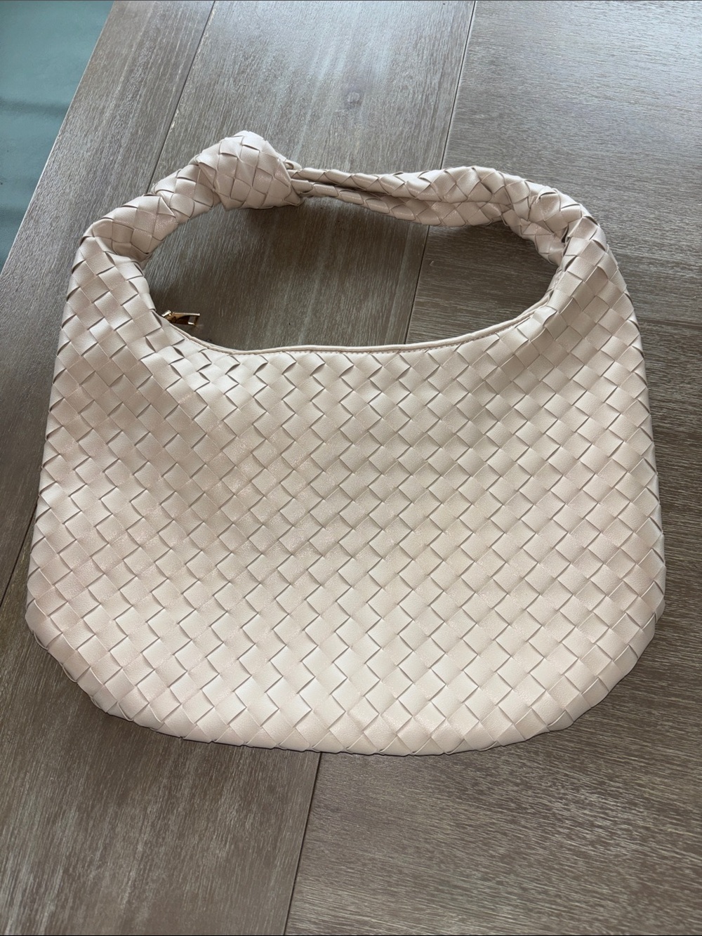 Melie Bianco Woven Shoulder Bag in Light Beige
